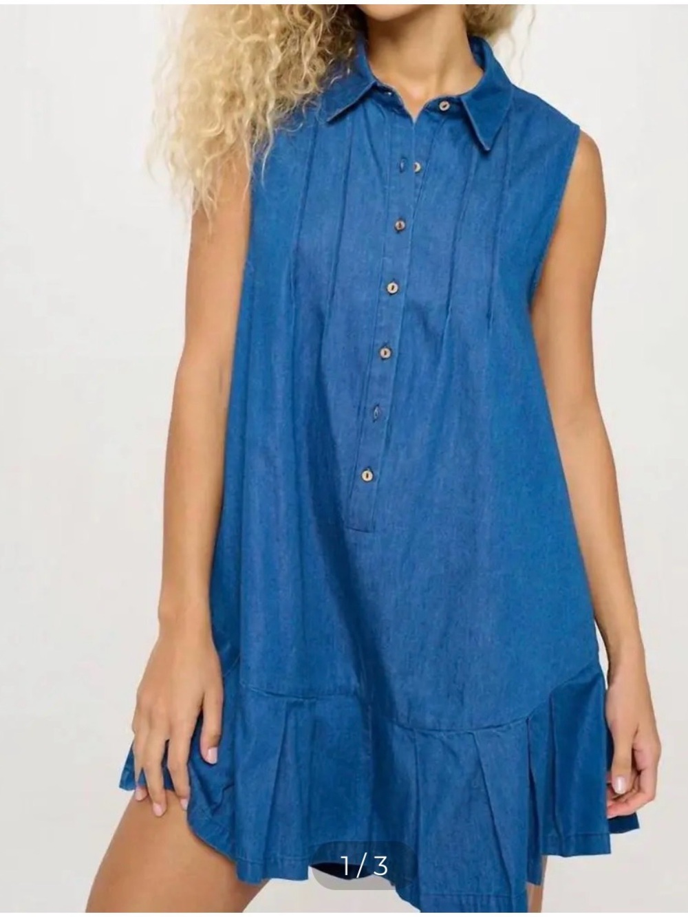 Sleeveless Blue Chambray Ruffle-Hem Mini Skort Dress